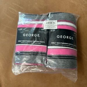George Grey Pink White Striped Heavyweight Cotton Tights Girl’s Size 7-10
